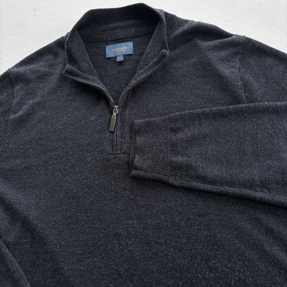 Fairlane Men's XL 100% Merino Wool Quarter Zip Sweater Charcoal Gray Italy